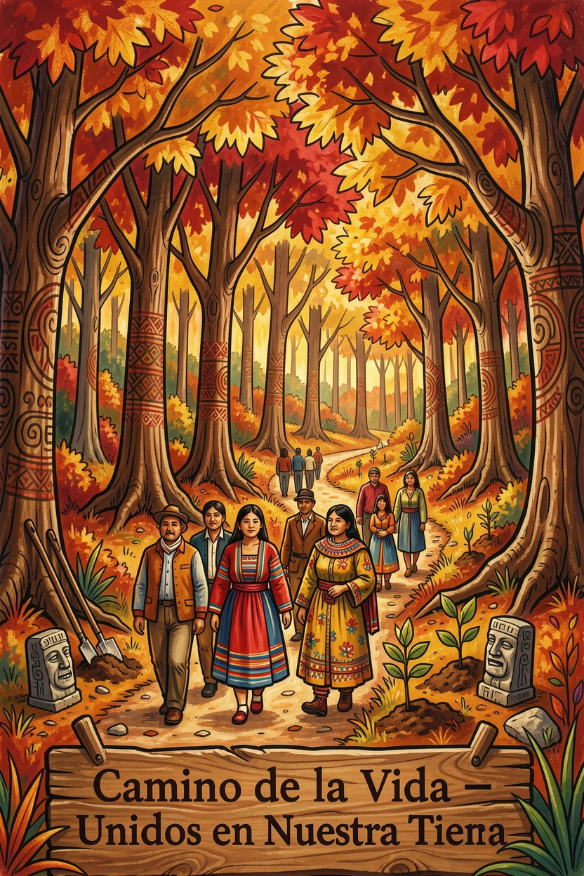A forest ablaze with autumn color along a winding trail