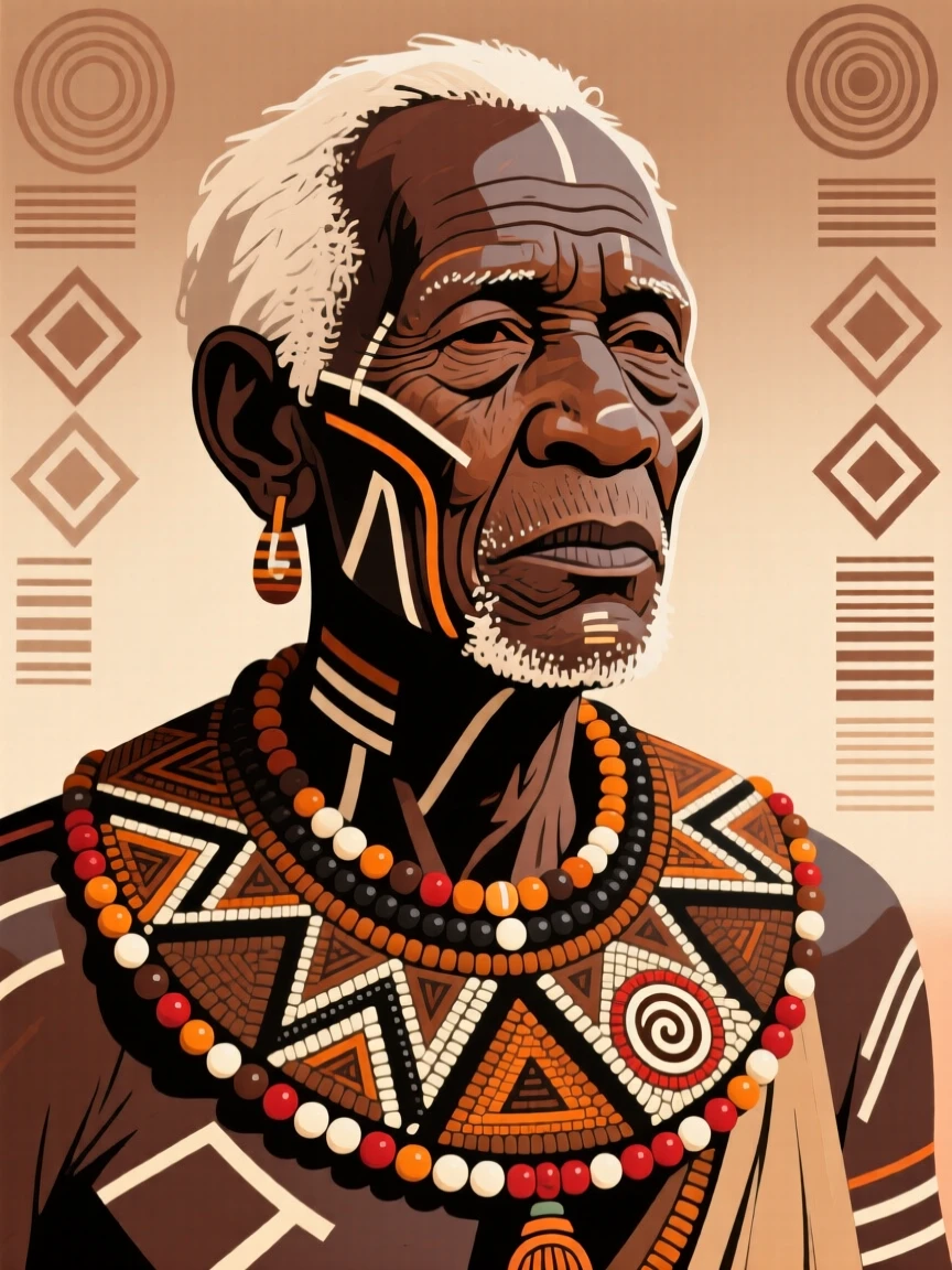 A beaded ceremonial collar worn by an elder during a sacred ritual.