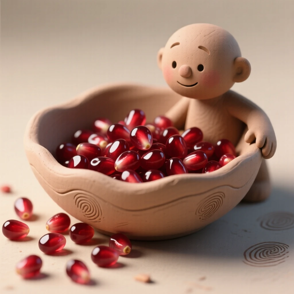 A bowl of fresh pomegranate seeds scattered like tiny jewels