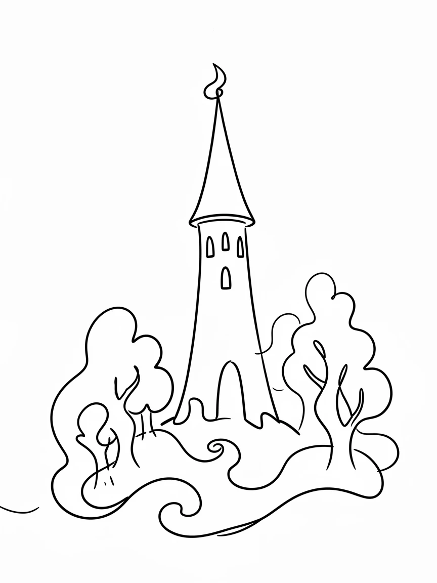 A wizard's tower rising from a misty enchanted forest