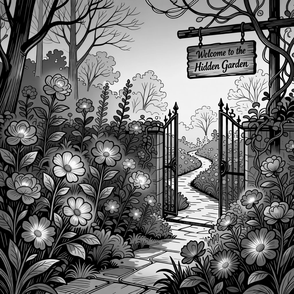 A hidden garden where every flower blooms in a different color of light.