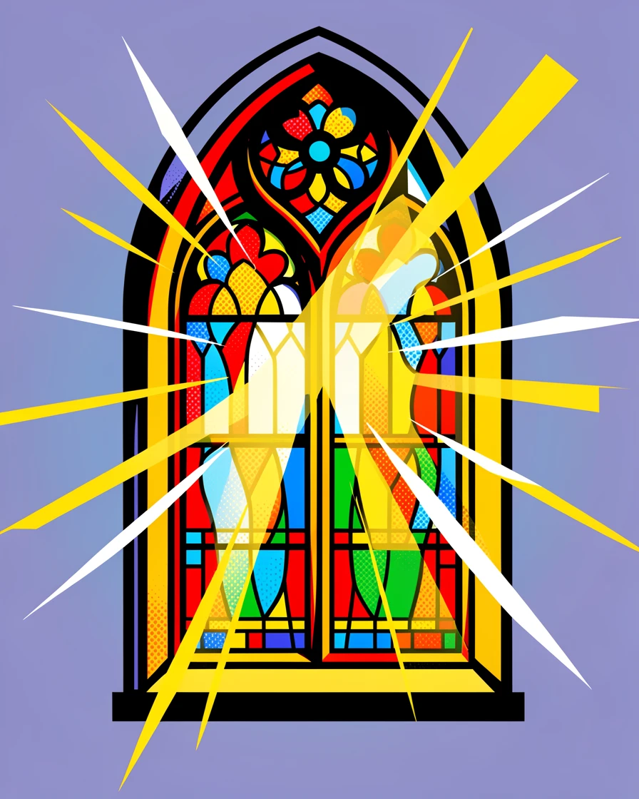 A quiet chapel window lit with elaborate stained glass light