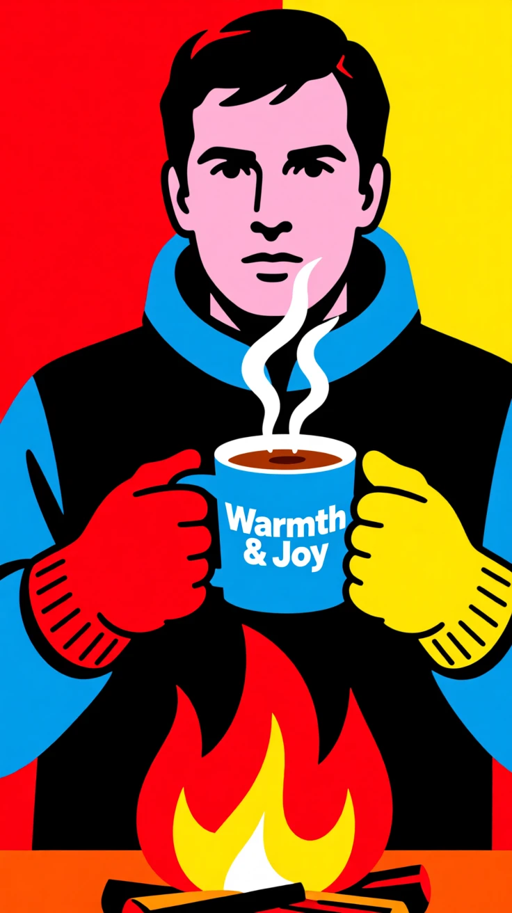 Winter mittens and hot cocoa by a fire