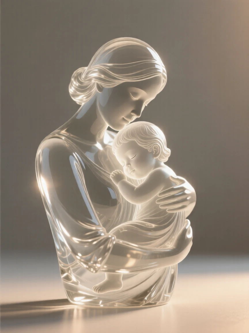 With warm light glowing softly in the background, a mother comforting her child during a quiet moment, while the moment seems to stretch on peacefully