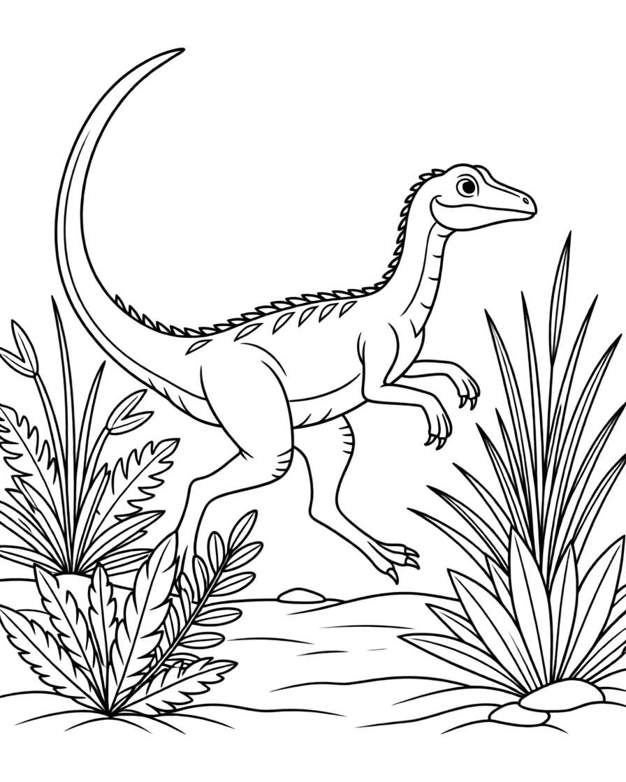 A Compsognathus scurrying through prehistoric underbrush