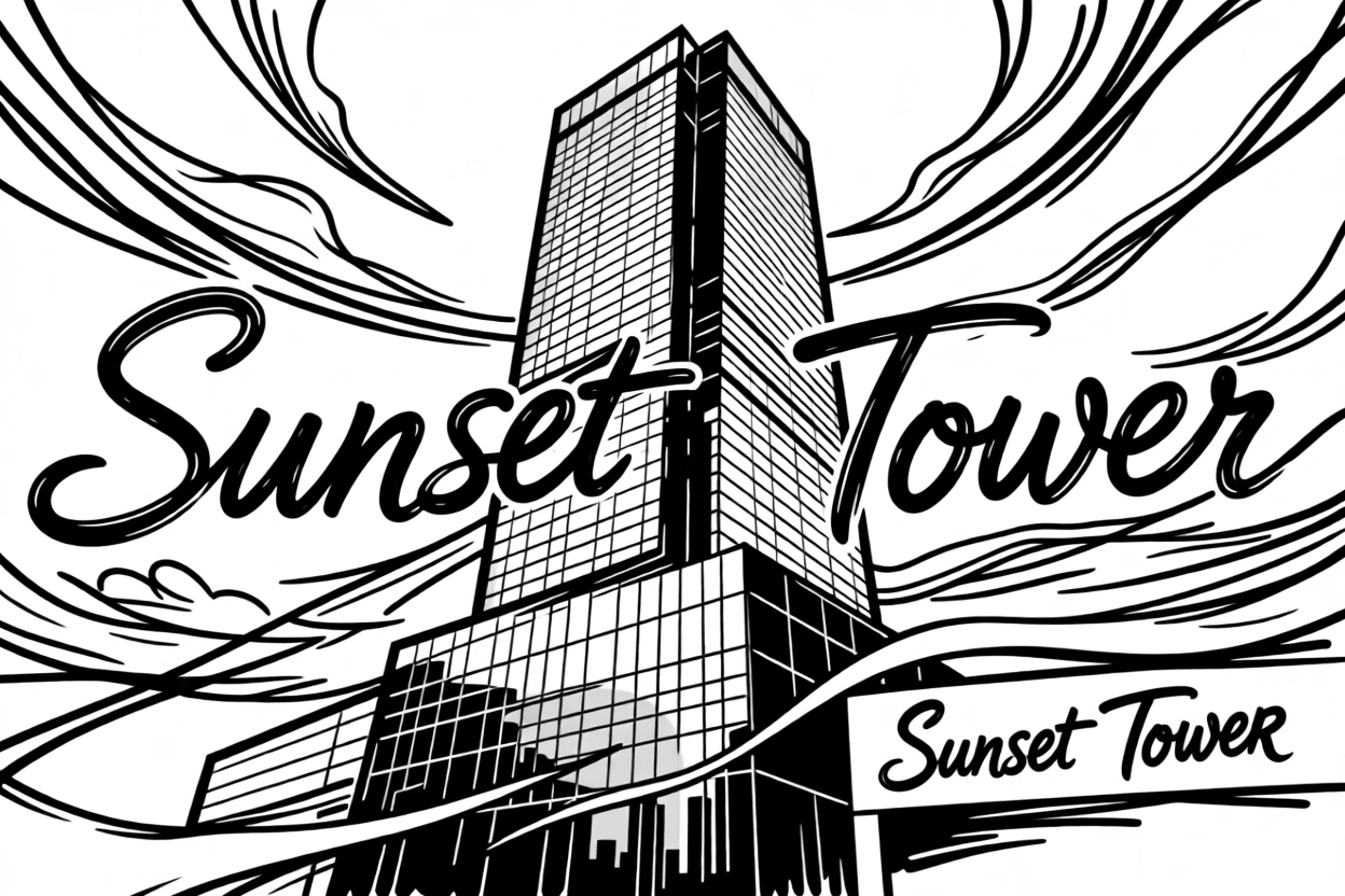 A modern glass skyscraper reflecting a vibrant sunset sky.