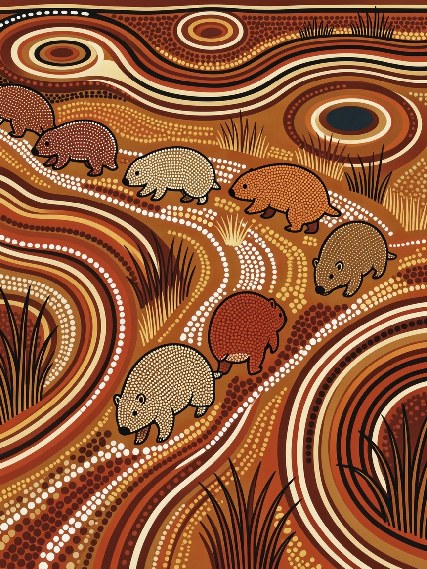A herd of wombats migrating across the plains