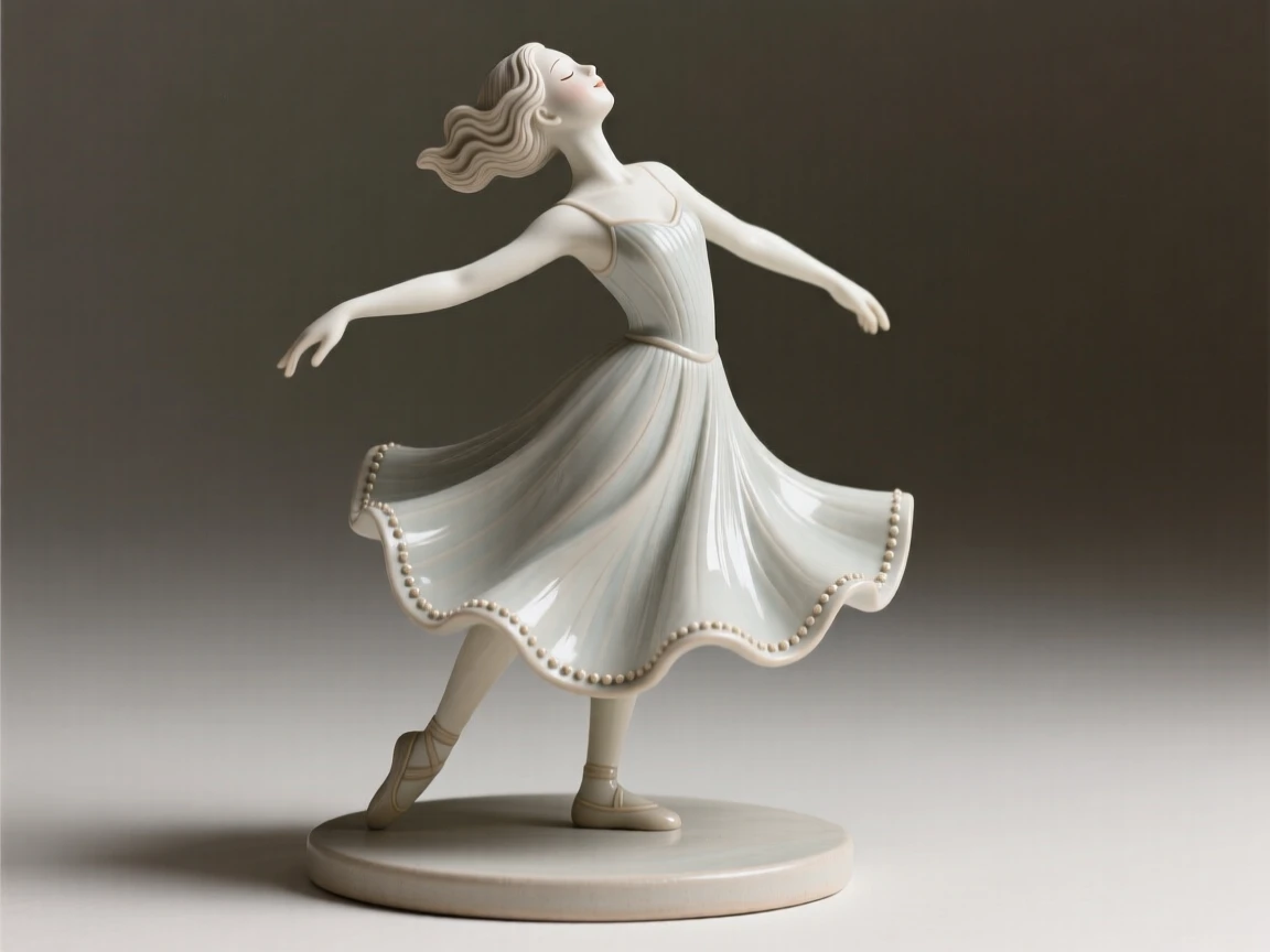 A graceful dancer figurine mid-spin arranged as an accent piece with quiet sophistication, highlighted by delicate embellishments, capturing graceful beauty fit for a fine interior.