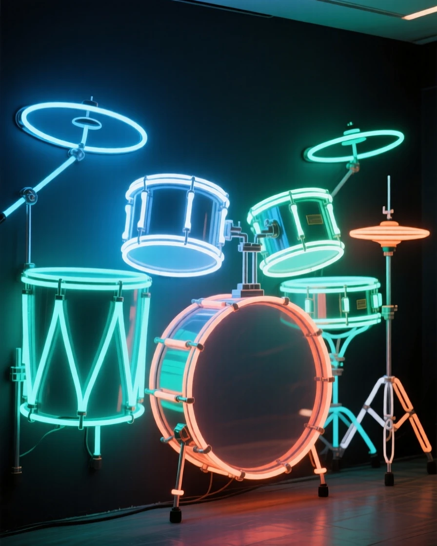 A set of steel drums arranged for a beachside performance.