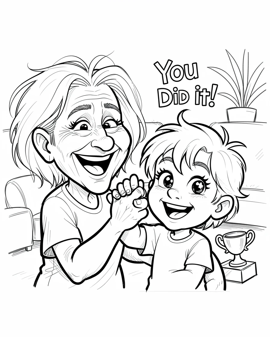 [Family & Relationship Moments] Heartwarming scene of a playful grandparent and grandchild celebrating a small victory together, radiating love and warmth