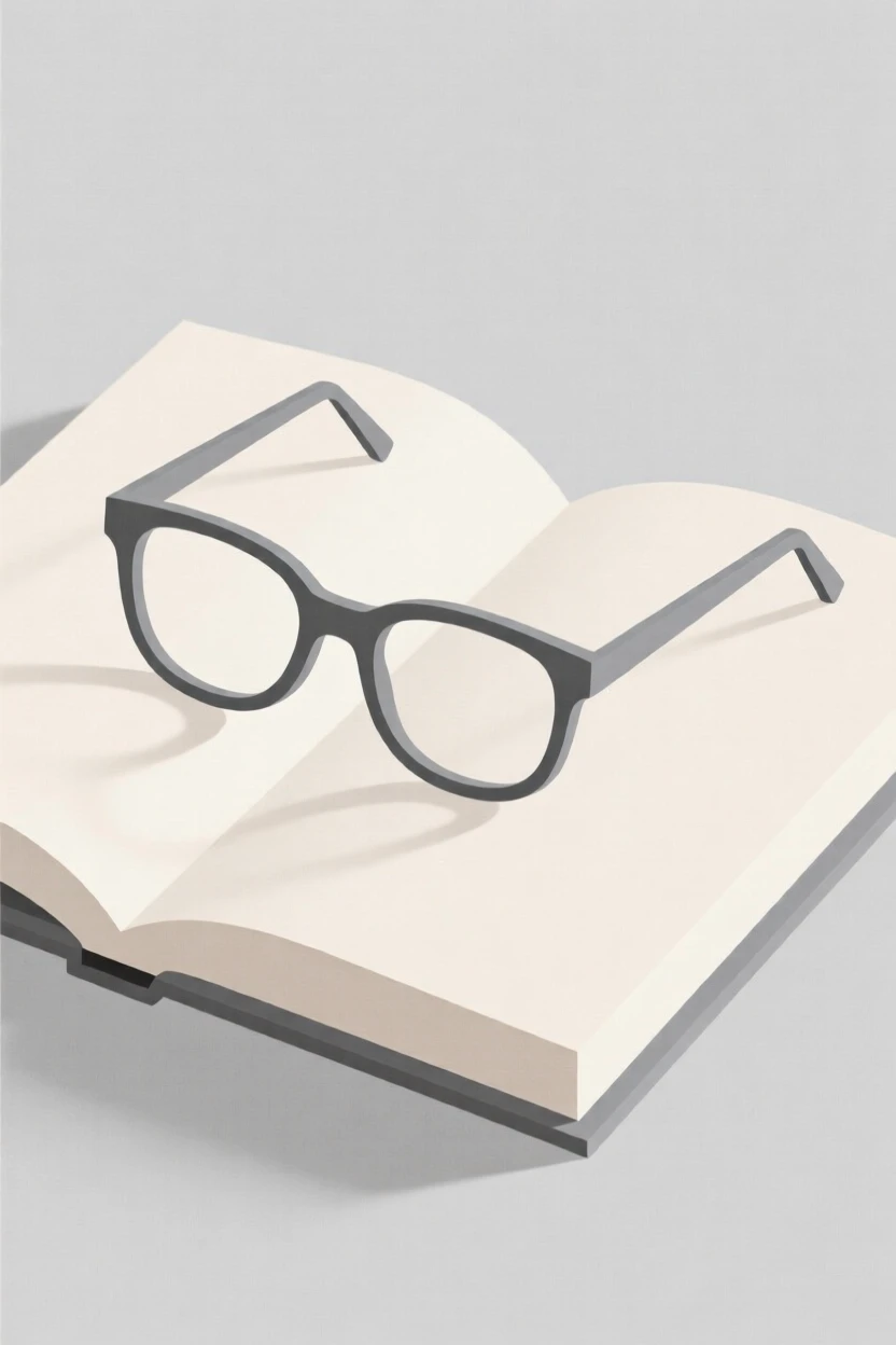 A pair of glasses resting on an open textbook