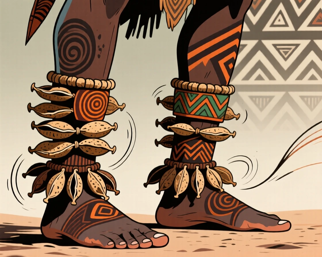 A warrior's anklets made of dried seed pods that rattle when he walks.
