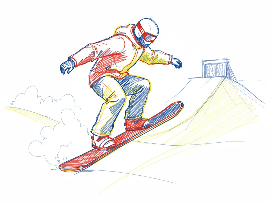 A snowboarder catching air off a jump, powder trailing behind
