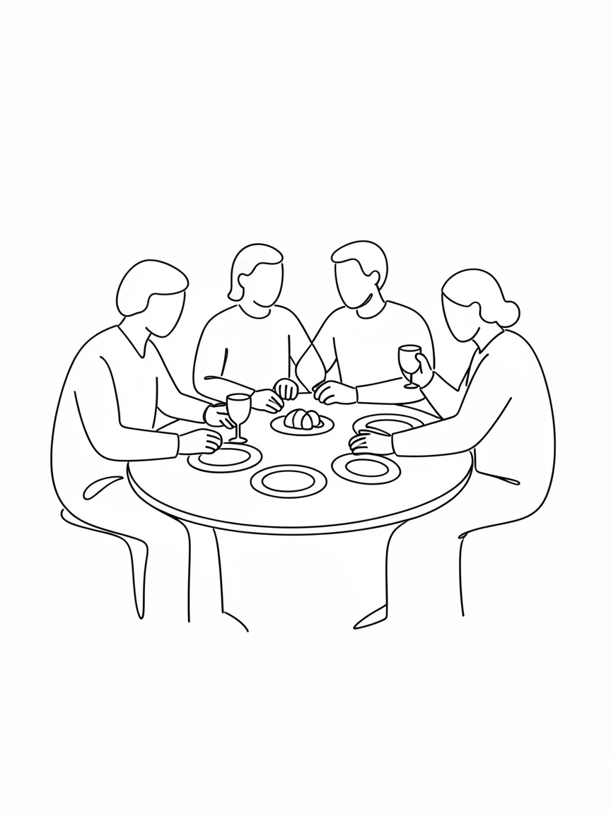A family gathered around a table sharing a holiday meal together