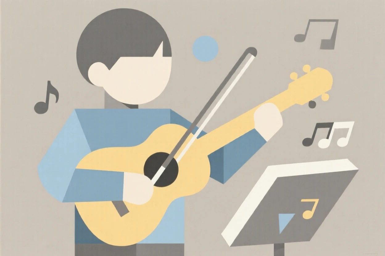 A child learning to play a musical instrument