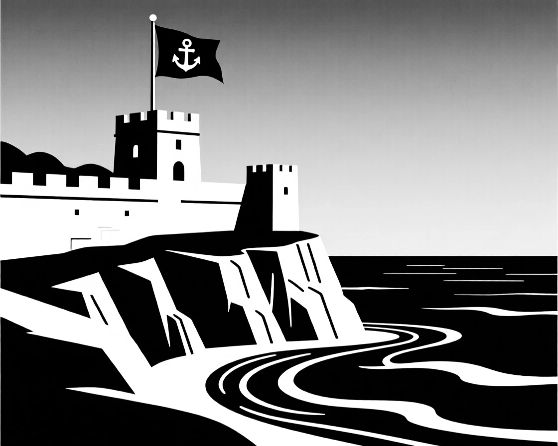 A coastal fort overlooking the sea.
