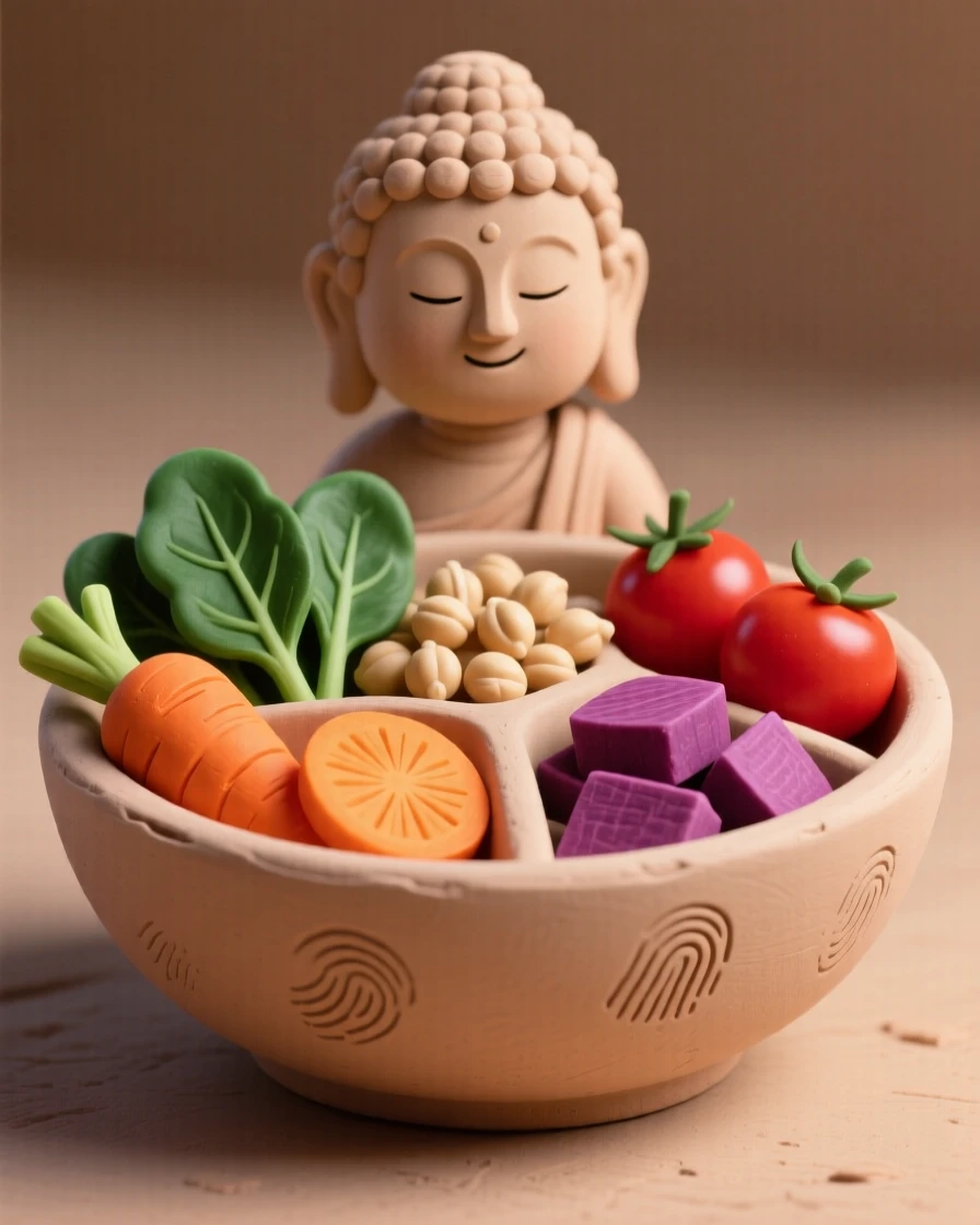 A bowl of colorful Buddha bowl vegetables arranged artfully