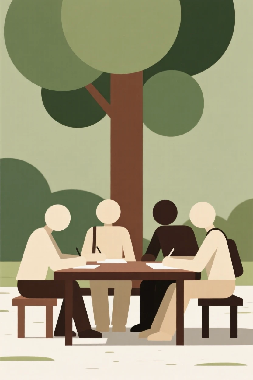 A group of students studying together outdoors