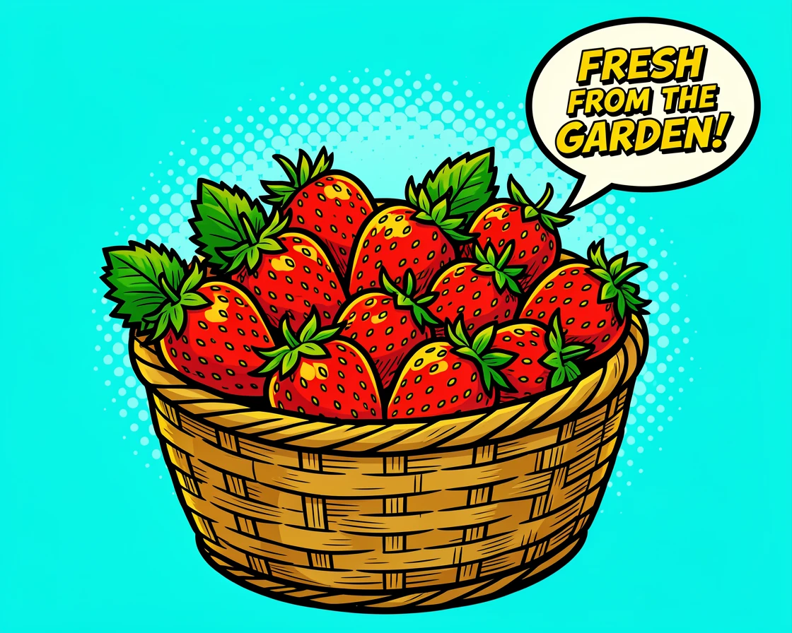 A basket of ripe strawberries just picked from the garden