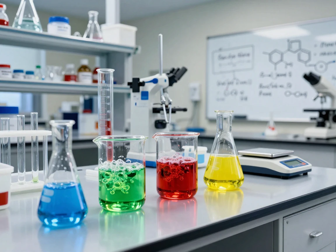 A chemistry lab with colorful bubbling beakers
