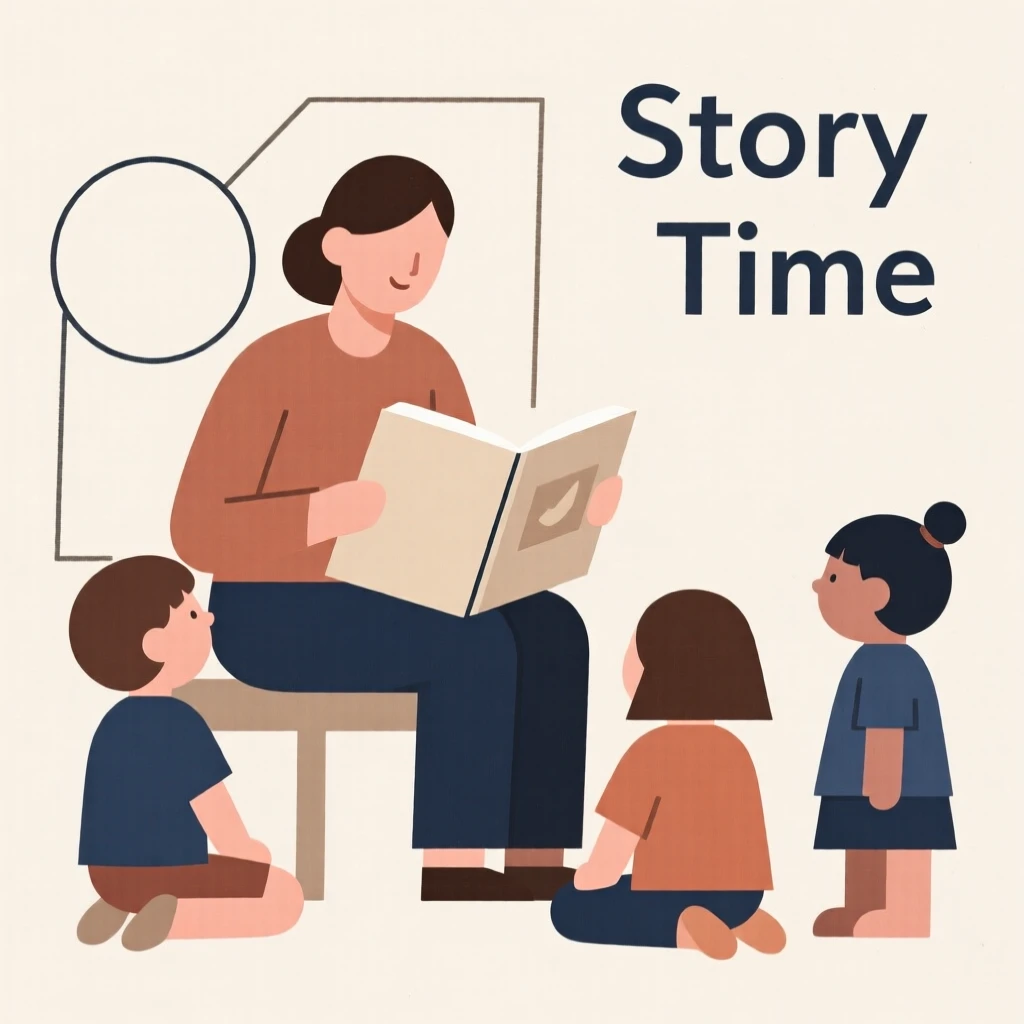 A teacher reading a story to young children