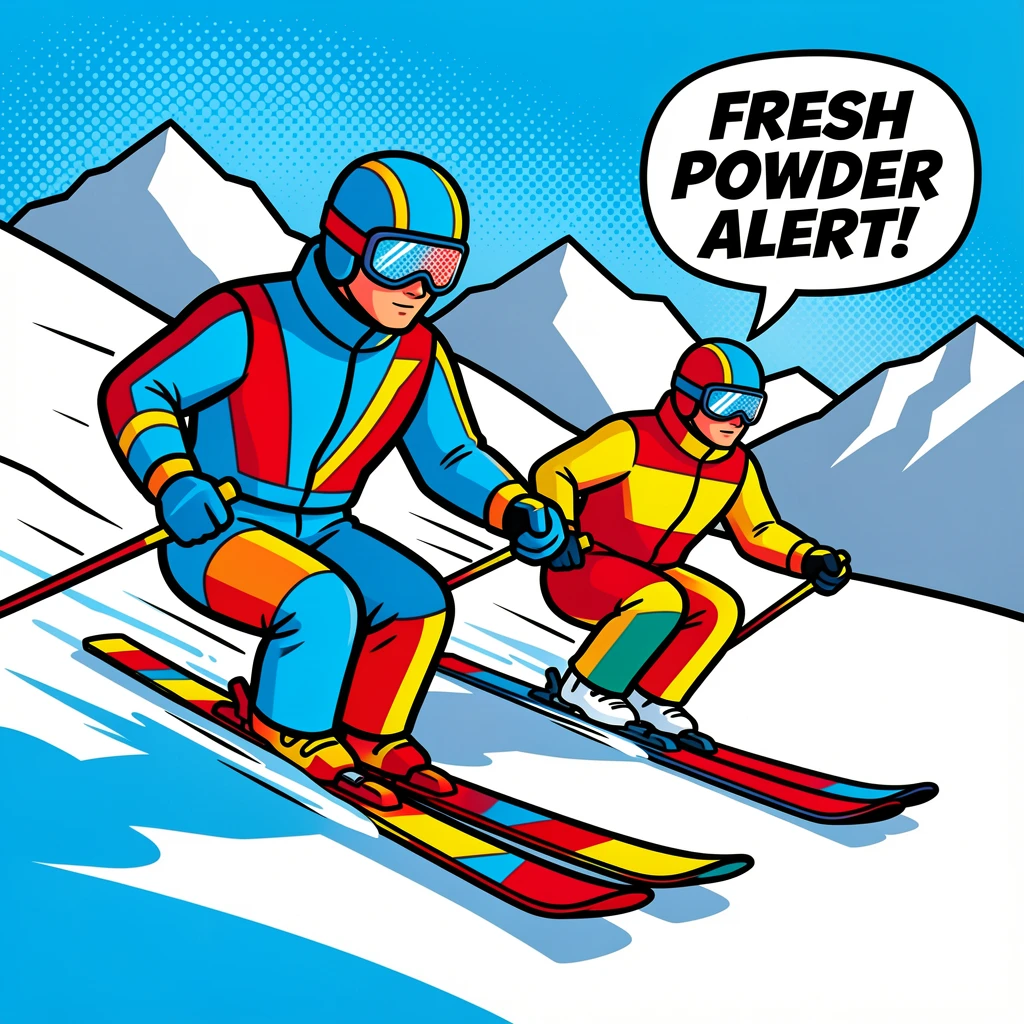 Skiers carving fresh powder across the Swiss Alps