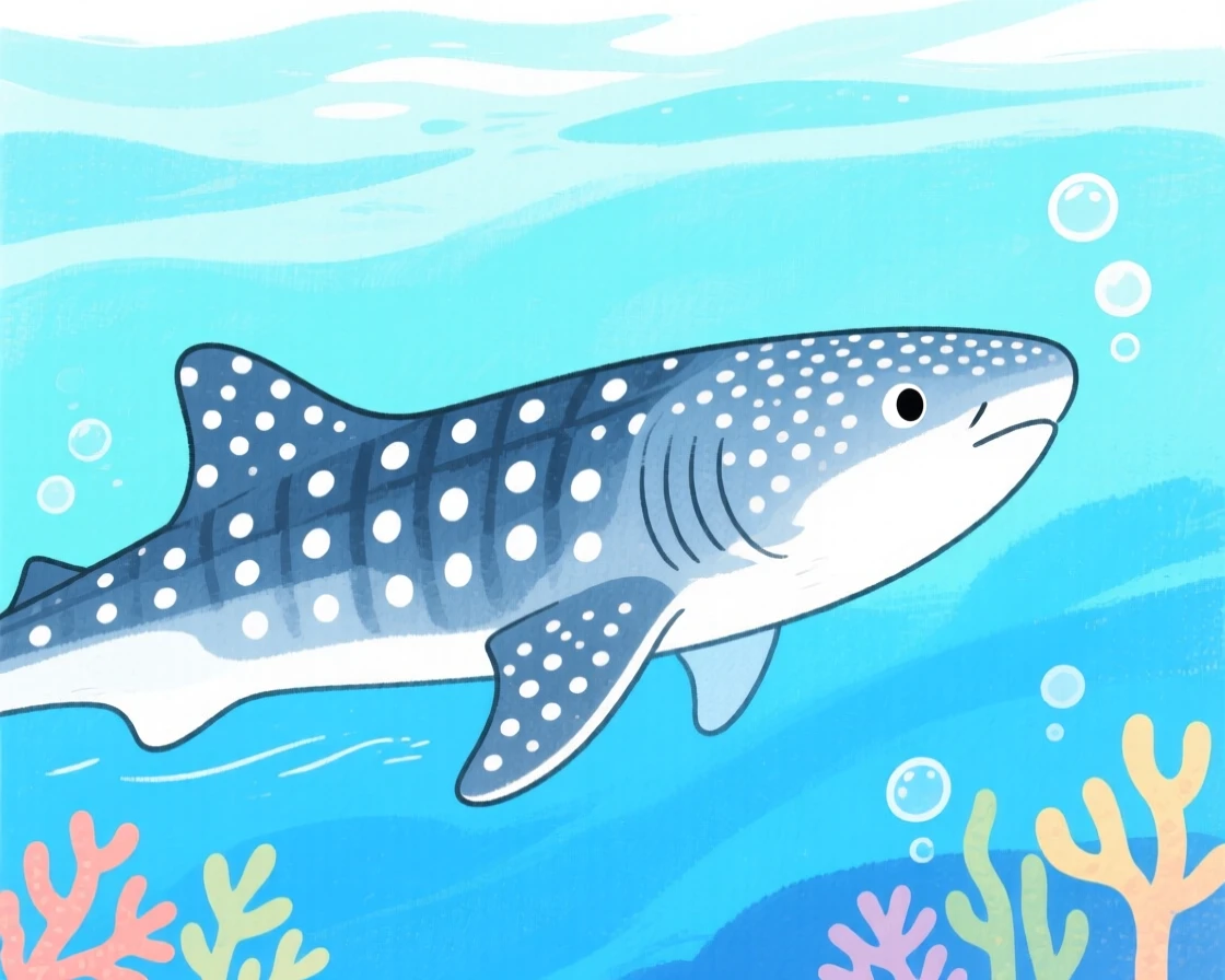 A whale shark gliding peacefully through open ocean, captured in a moment of quiet wonder.