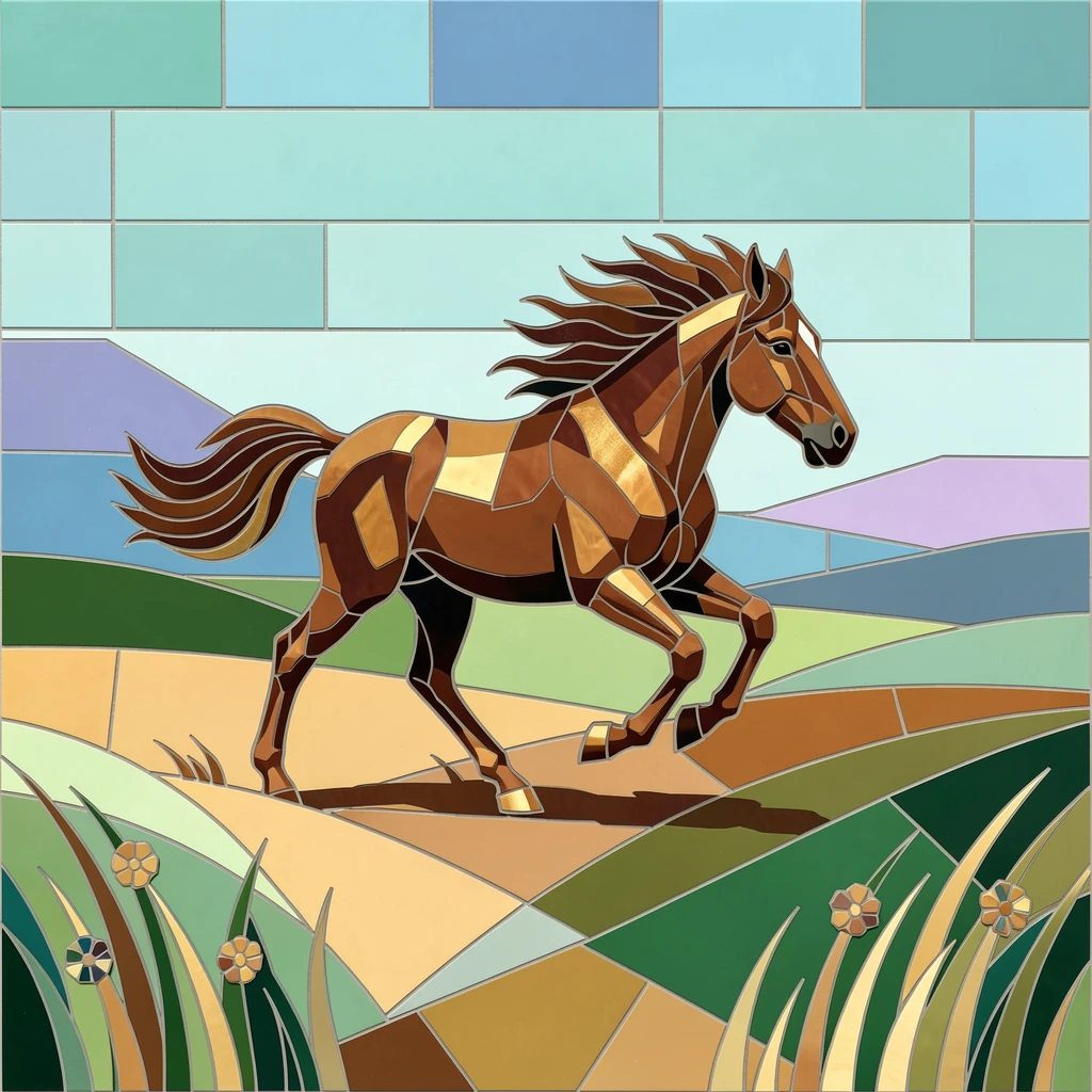 A wild mustang galloping freely across an open field.