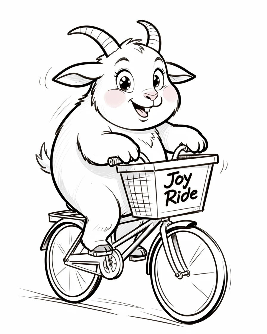 [Cute Animals & Pets] Adorable scene of a chubby goat kid riding along in a bicycle basket, bursting with charm and playful energy