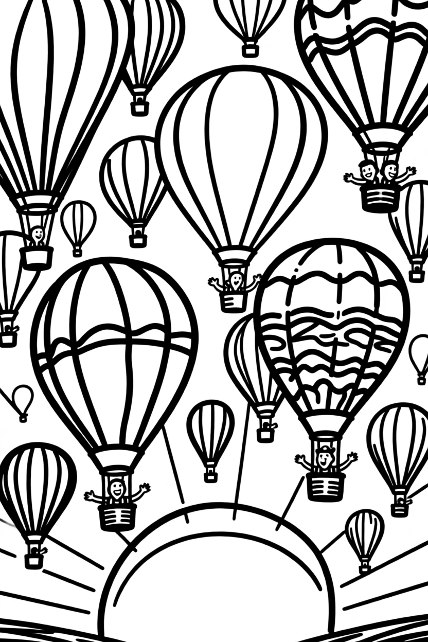 A hot air balloon festival with dozens of colorful balloons rising at sunrise.