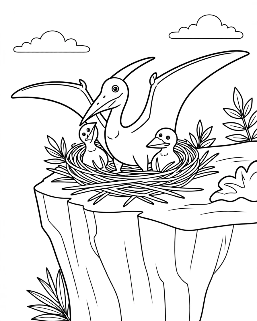 A Pterodactyl family nesting on a cliffside