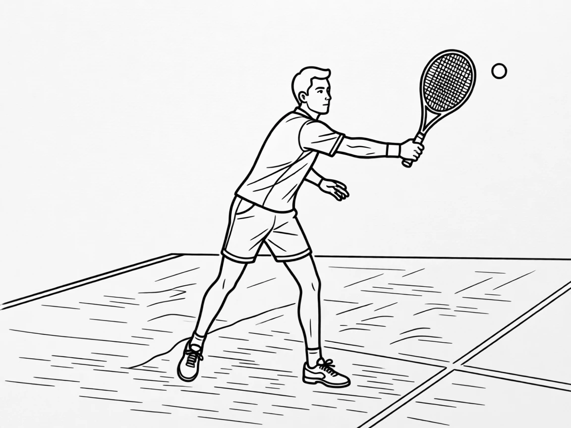 A tennis player mid-swing on a clay court