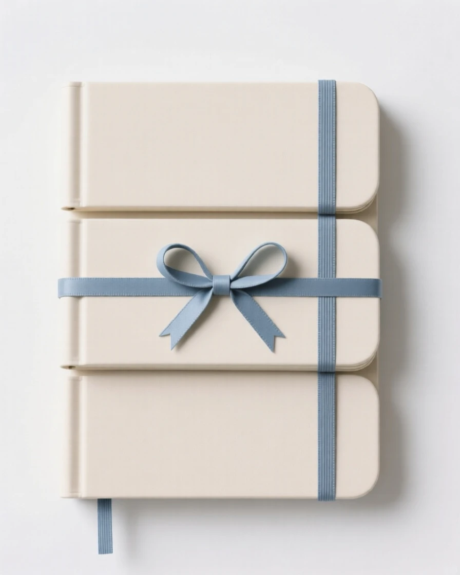 A stack of notebooks tied with a ribbon