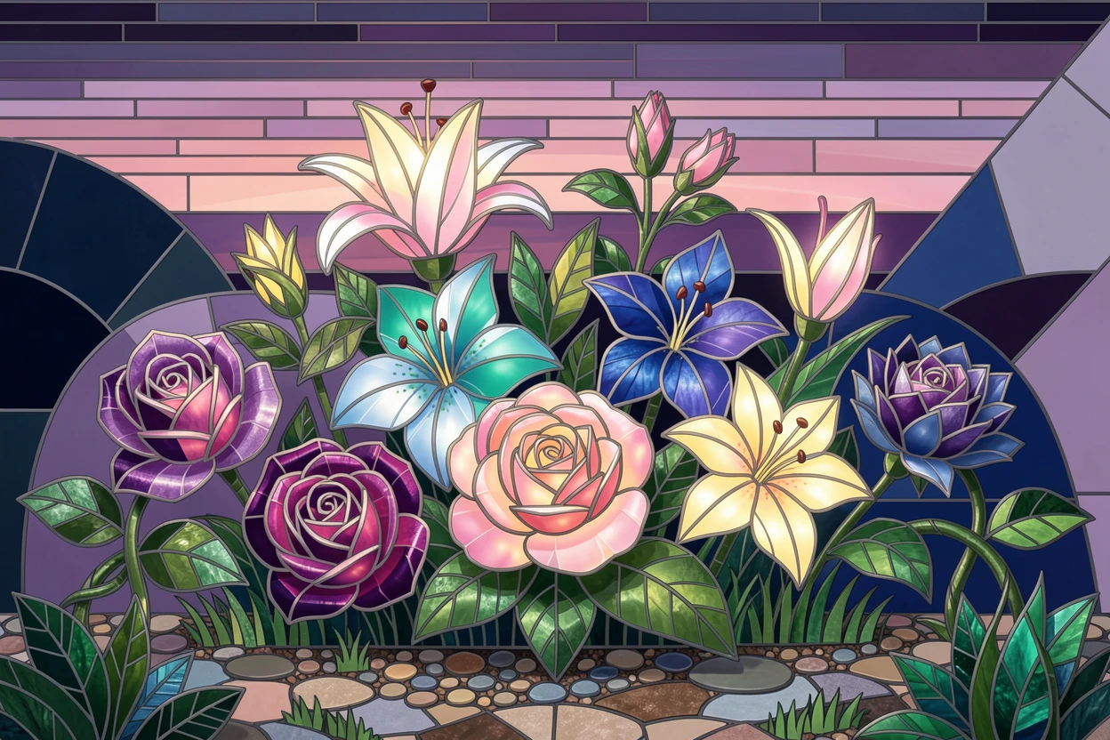 A fantasy garden where flowers glow softly in the twilight.