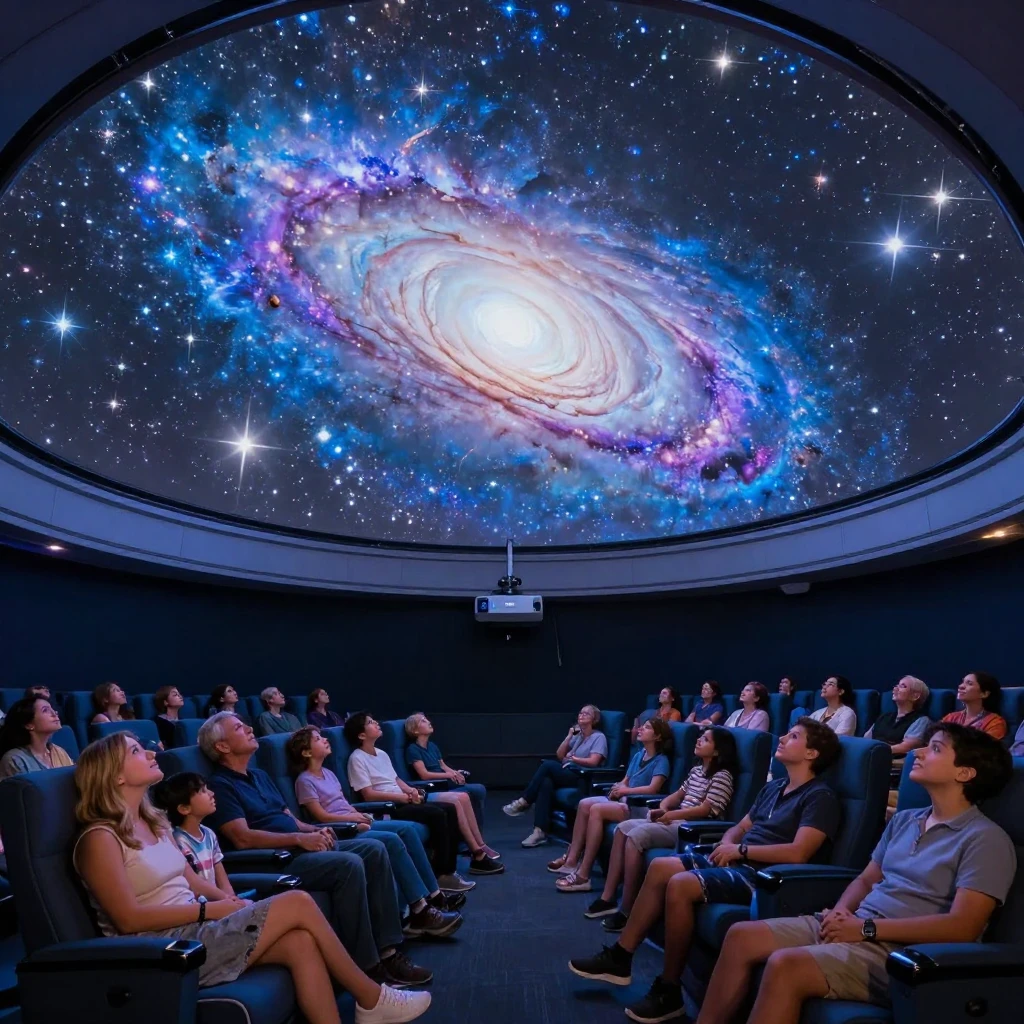 A planetarium show projecting a swirling galaxy