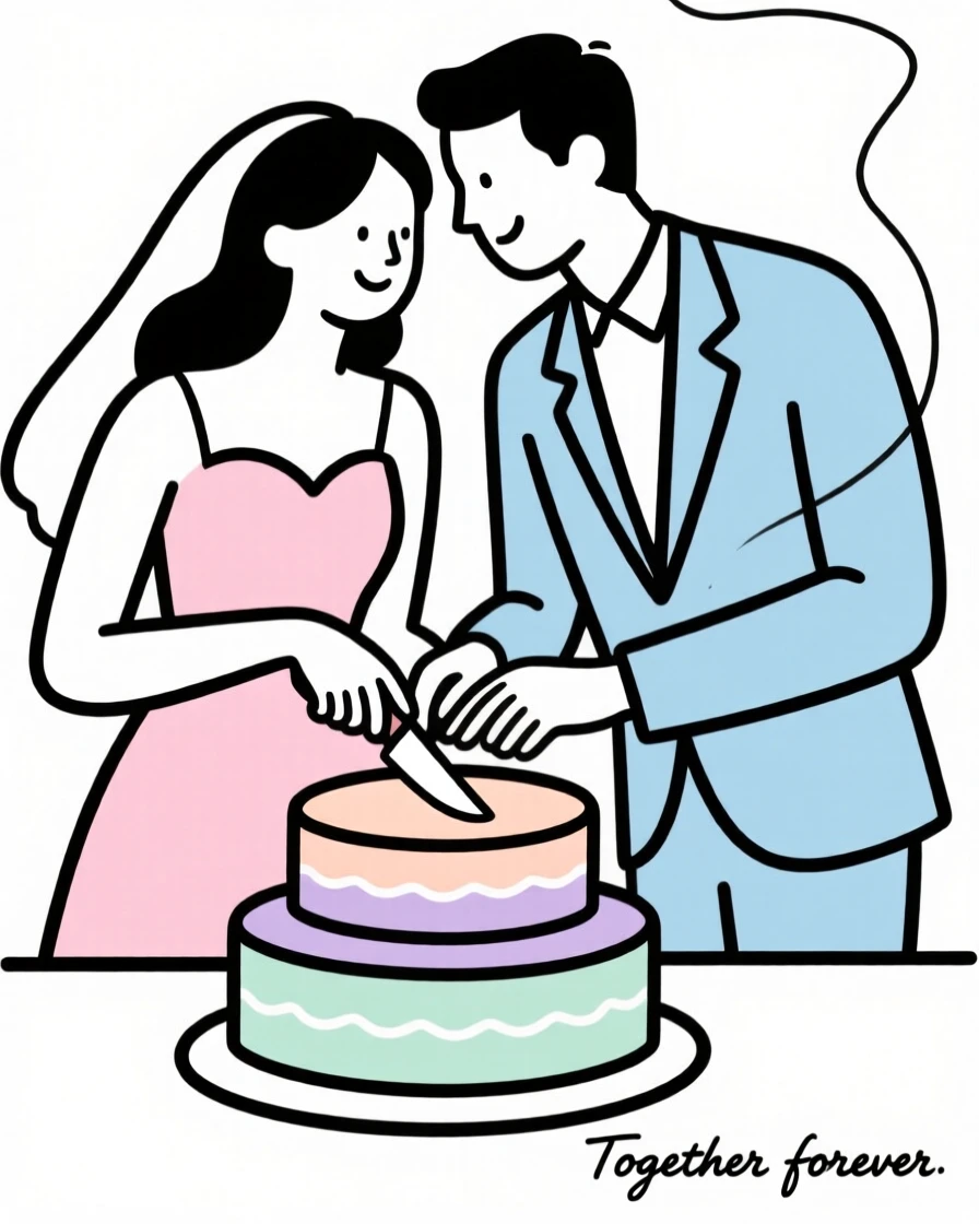A couple cutting a wedding cake