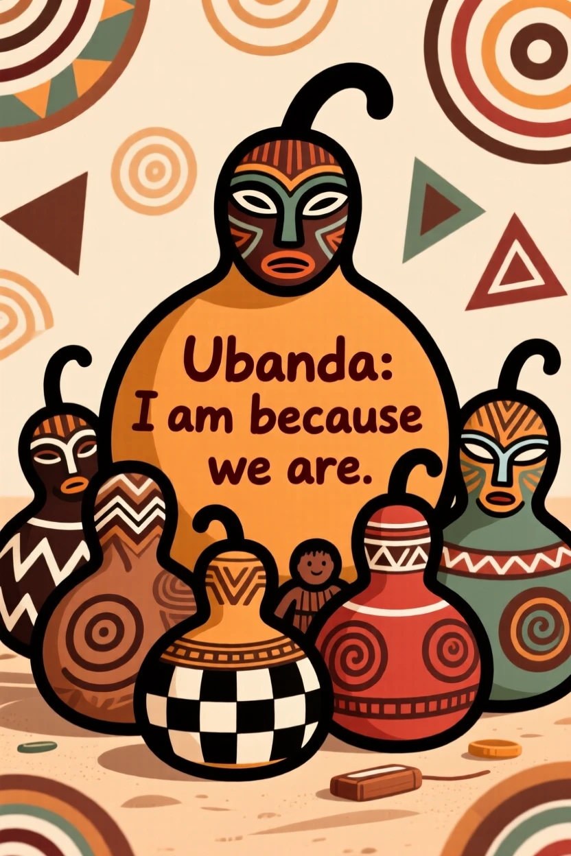 A cluster of painted calabashes gathered for a family celebration.