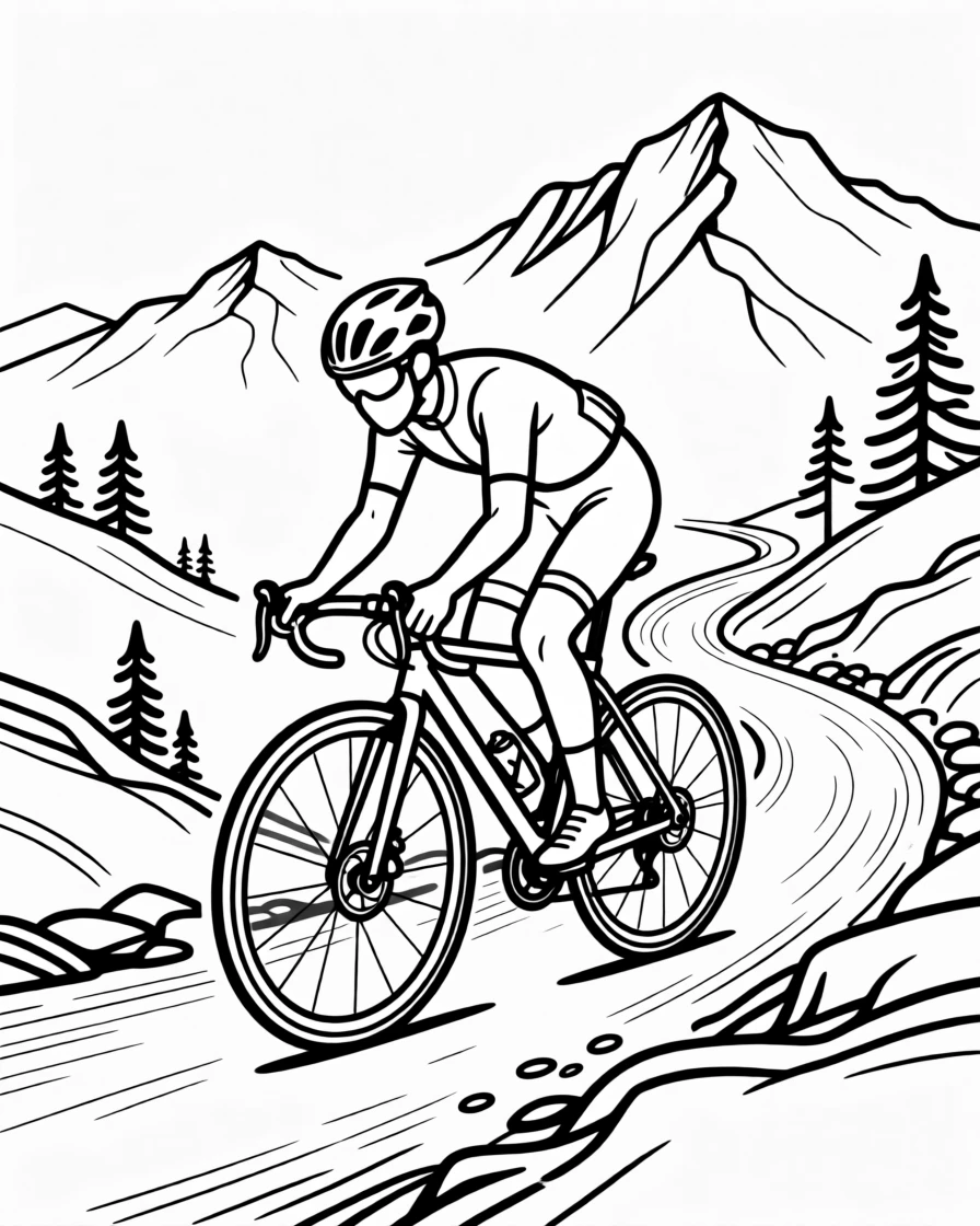 A cyclist racing along a mountain trail