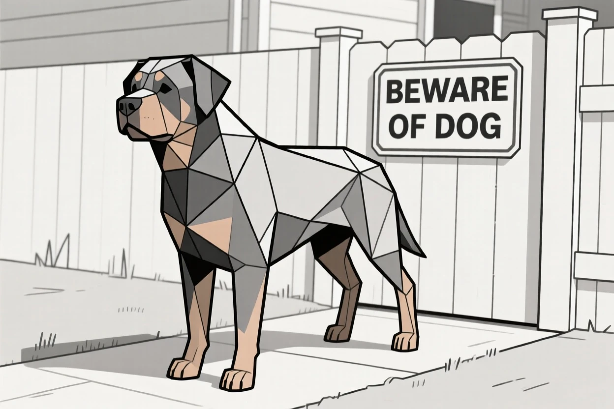 A Rottweiler standing guard in a front yard