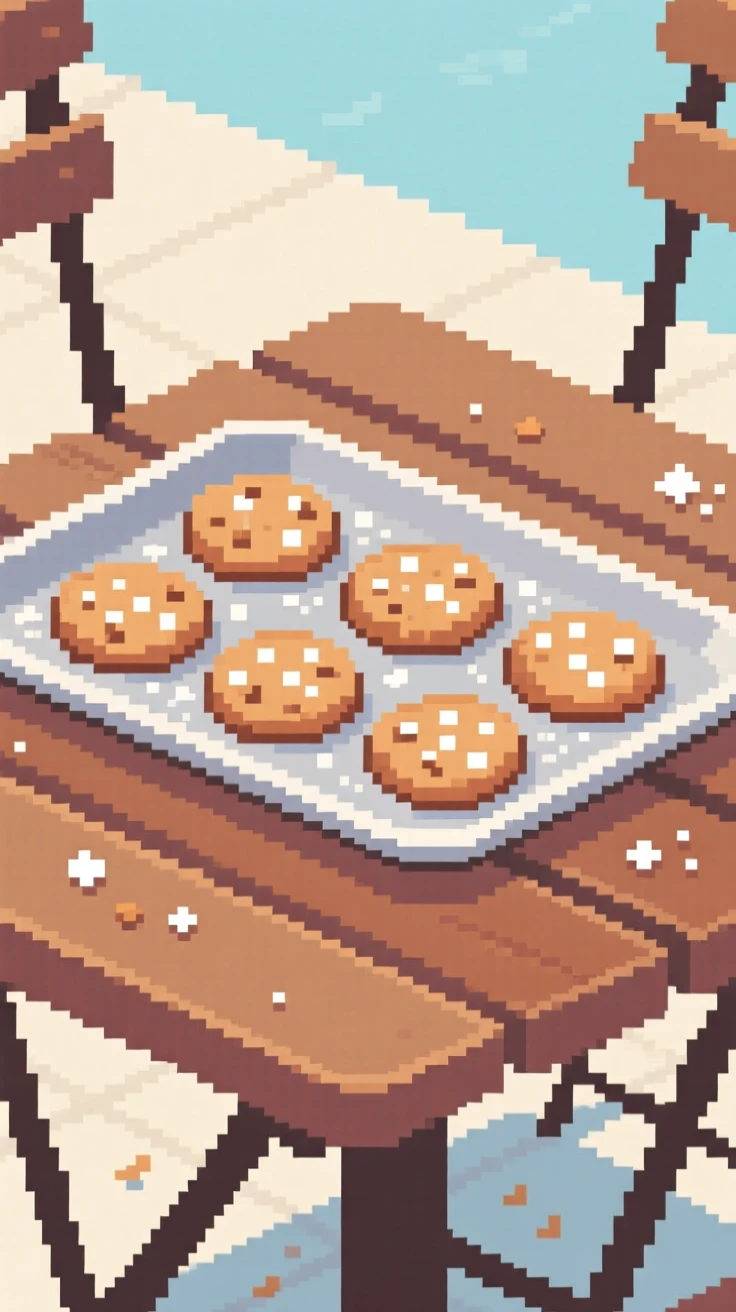 A tray of fresh-baked cookies topped with a dusting of powdered sugar, at an outdoor café table.