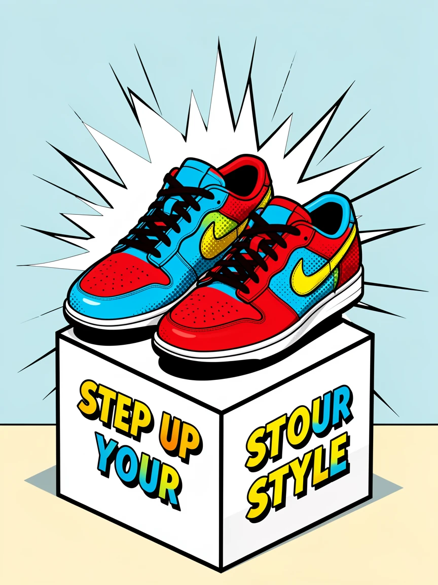 A pair of stylish sneakers on a minimalist pedestal