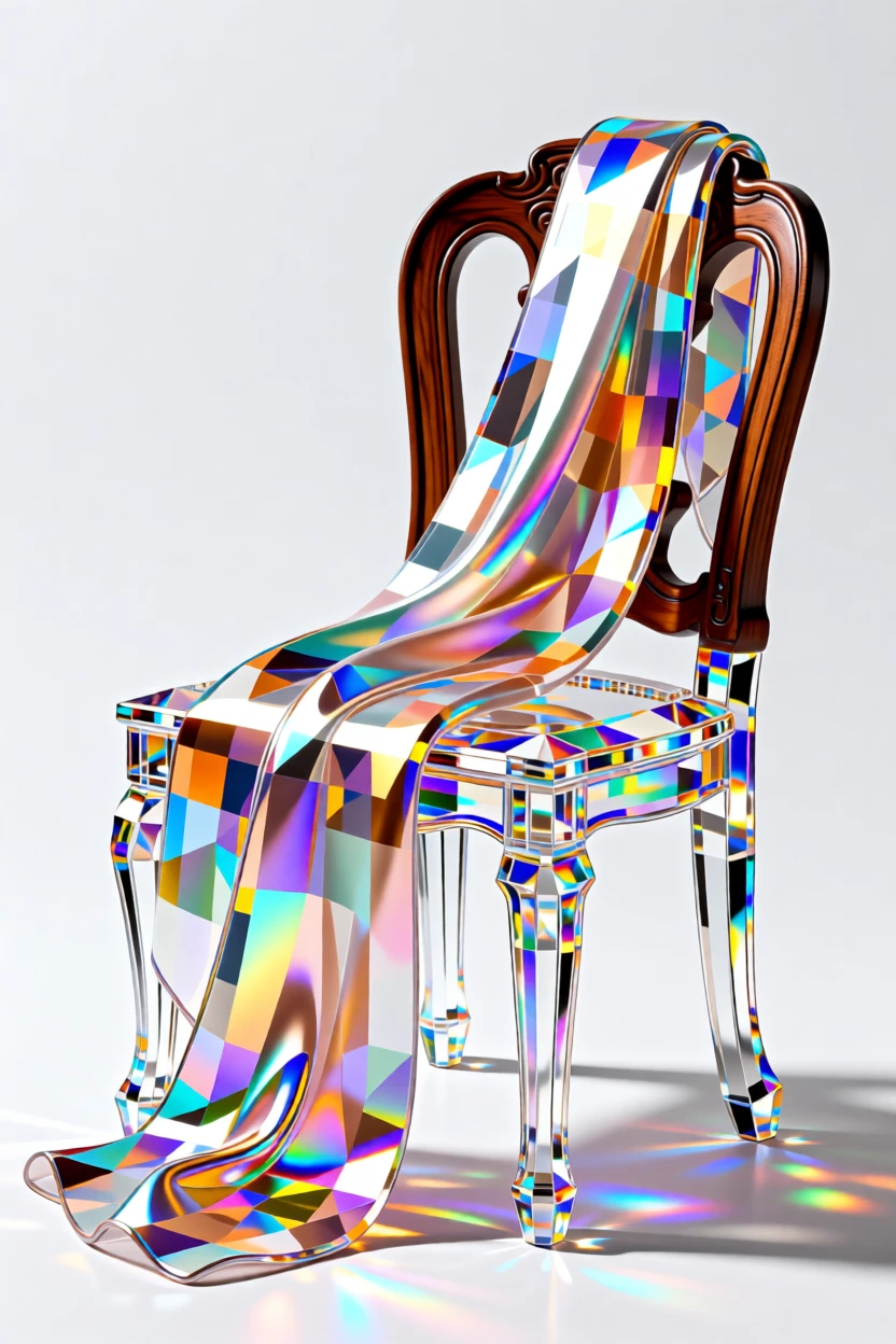 A luxurious silk scarf draped elegantly over an antique wooden chair.