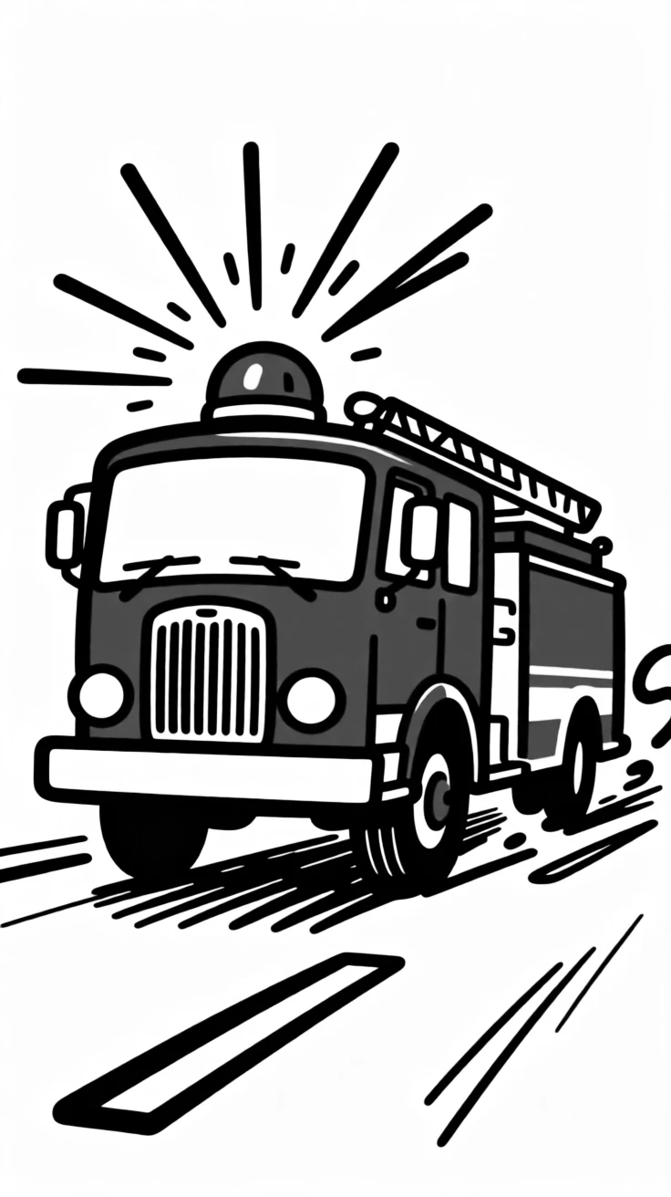A classic red fire truck racing down a street with lights flashing.