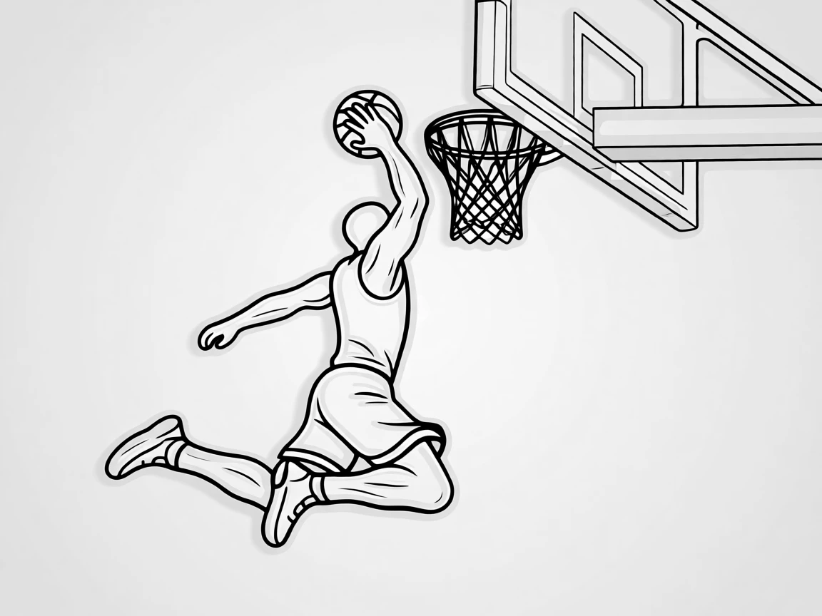 A basketball player leaping for a slam dunk