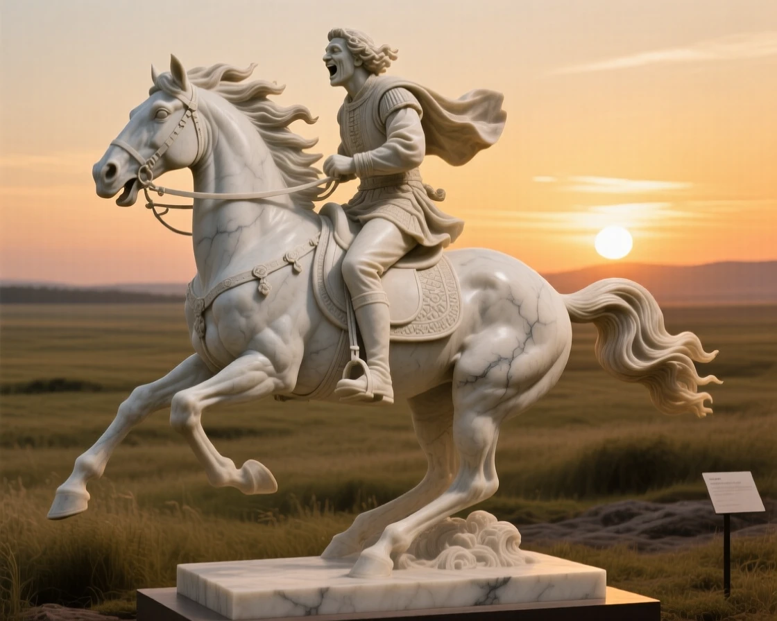 A vivid, emotionally rich scene of a rider galloping across an open plain at sunset, captured with cinematic depth and detail, designed to captivate and inspire