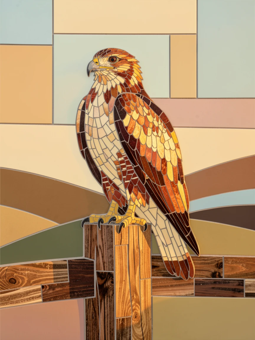 A hawk perched on a fence post at golden hour, captured in soft natural light with a shallow depth of field.