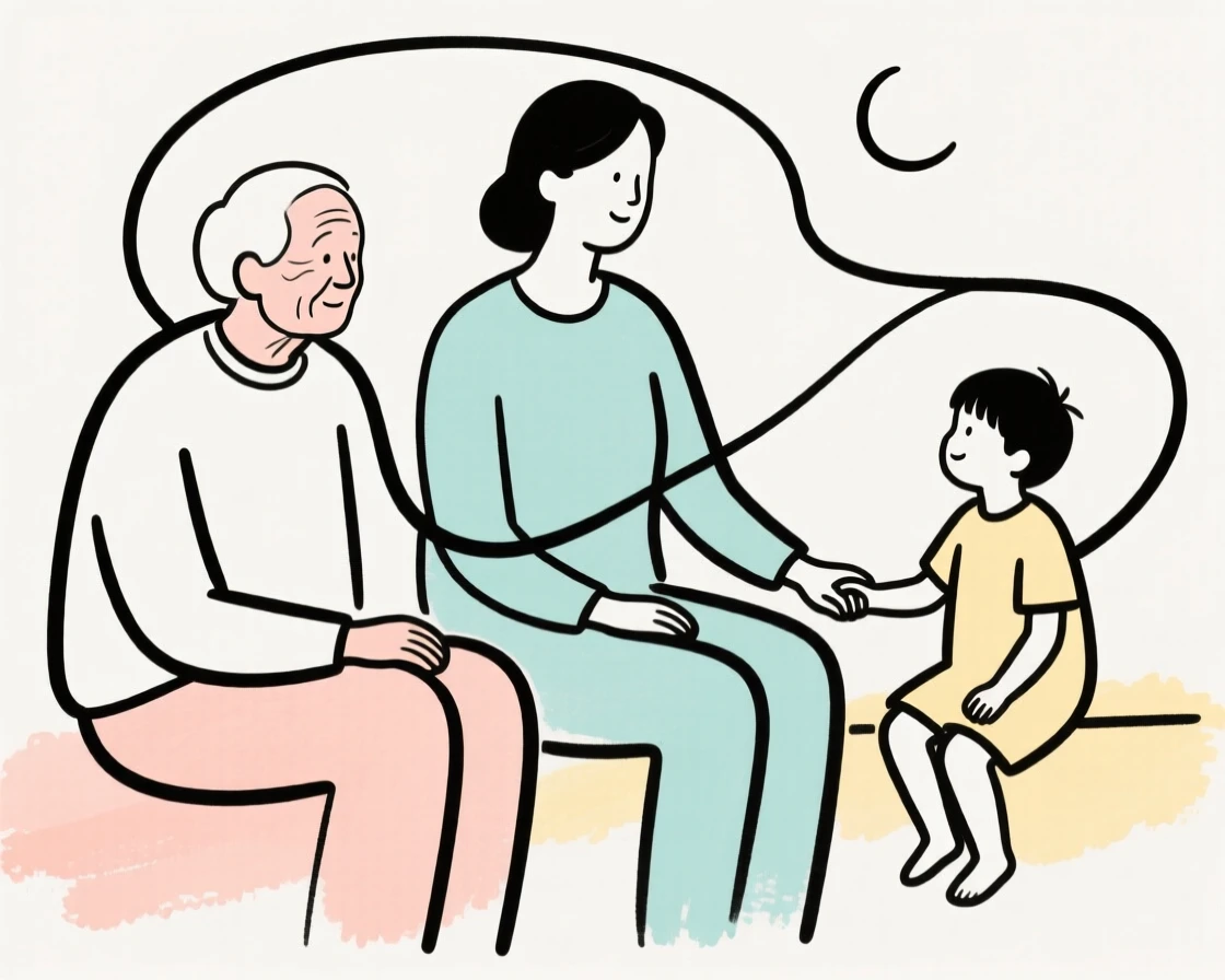 Three generations sitting together