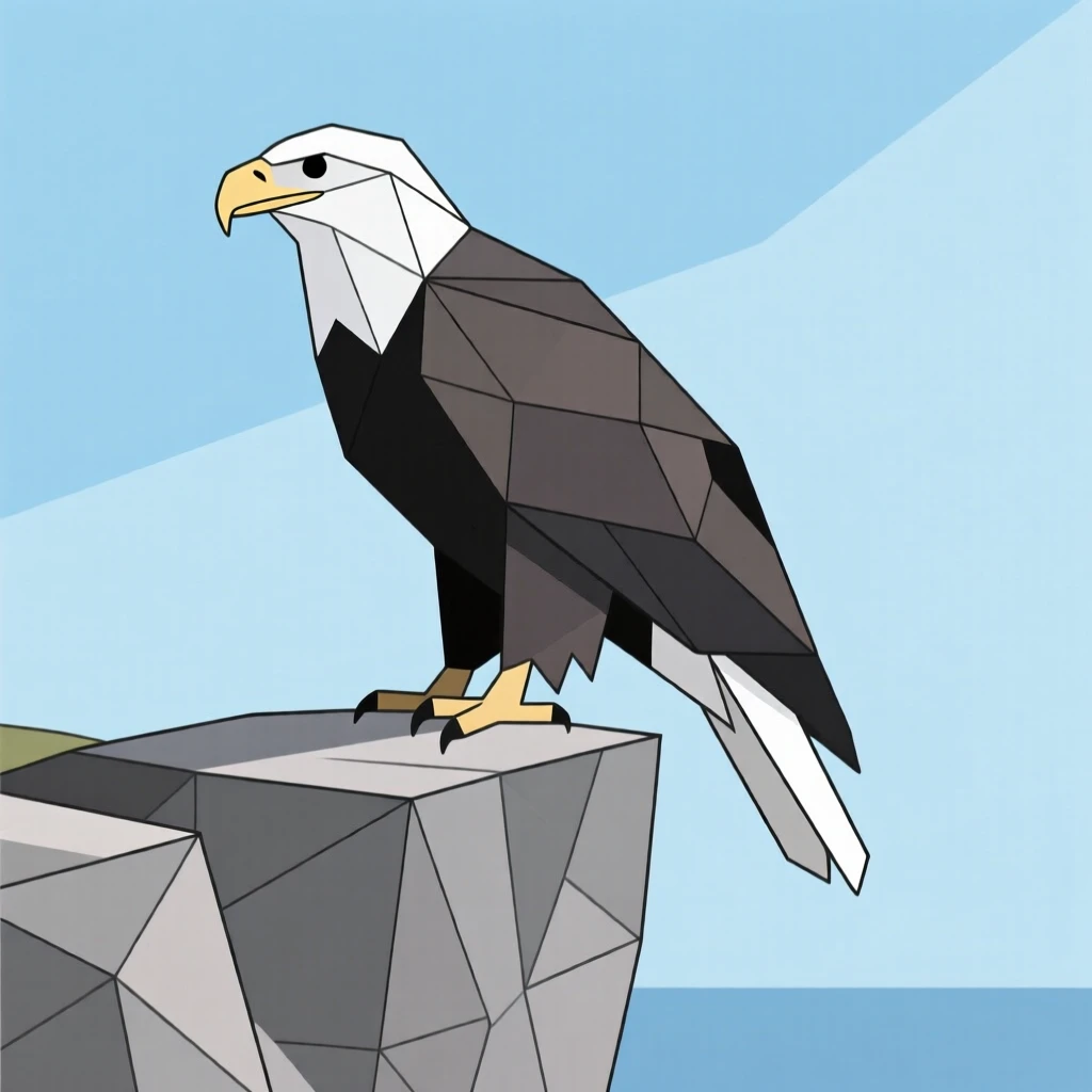 A bald eagle perched on a rugged cliff edge