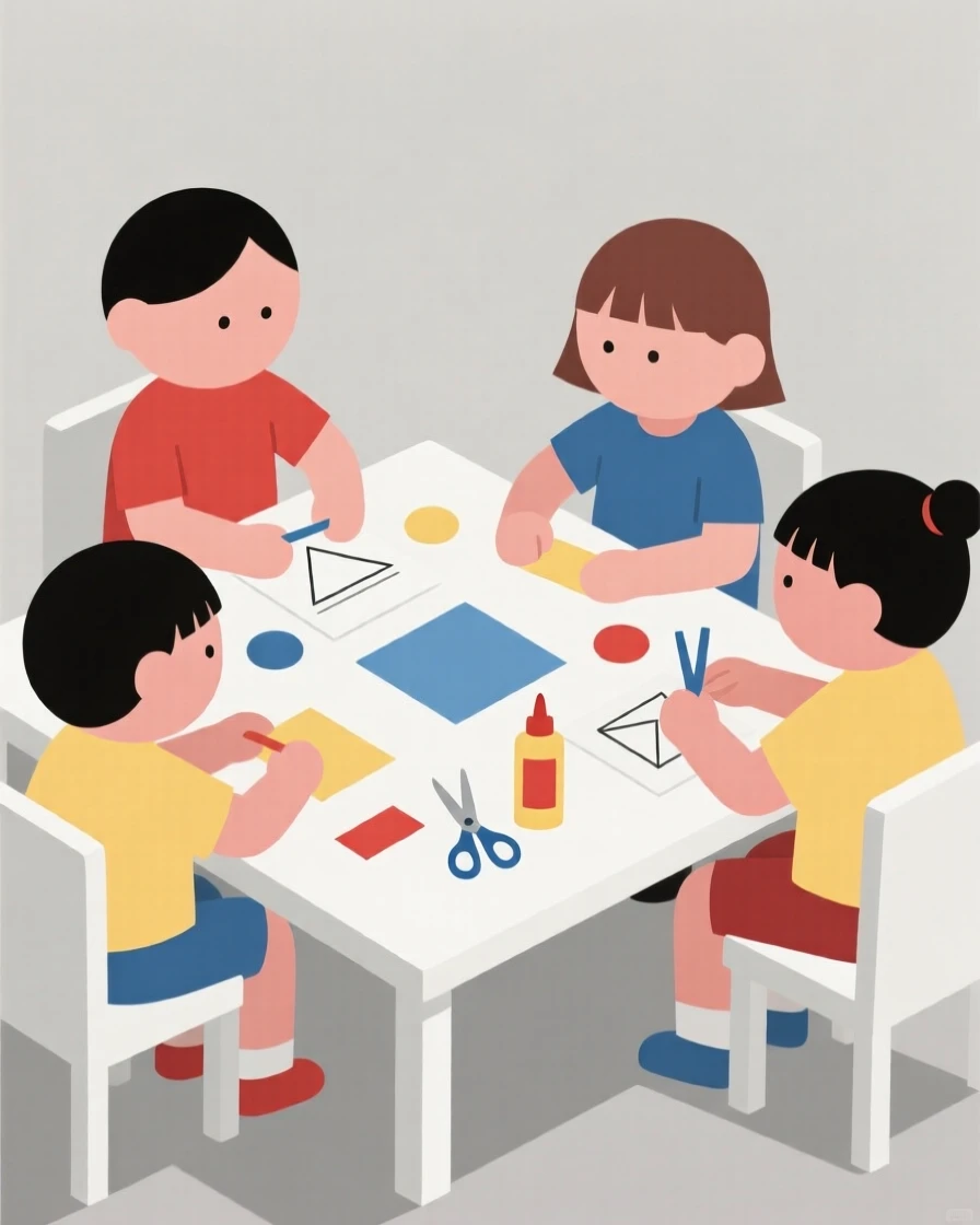 A group of preschoolers doing a craft activity
