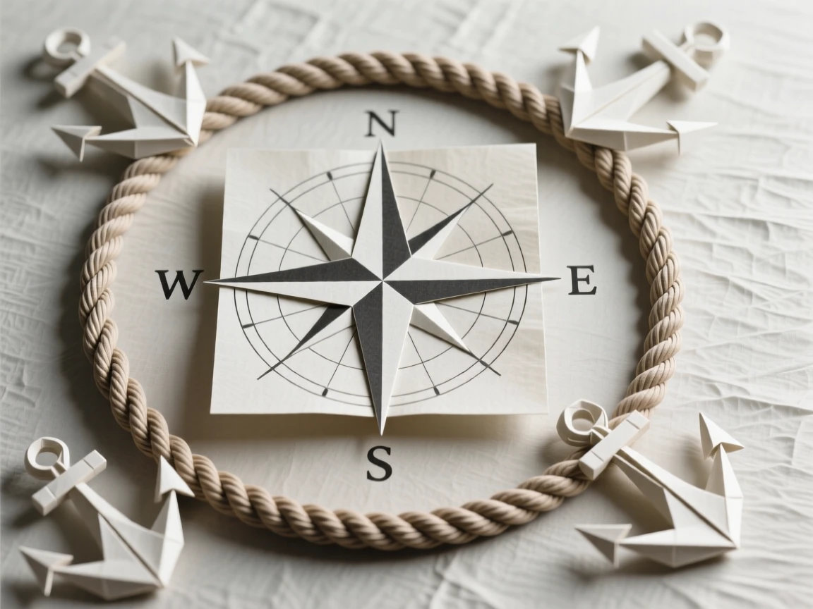 A decorative compass design surrounded by nautical rope and anchor motifs.
